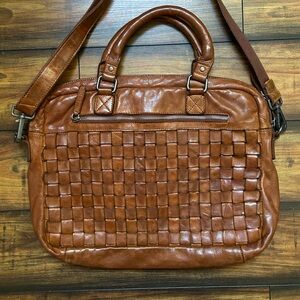 Vilenca Holland Brown Leather Woven Laptop Bag